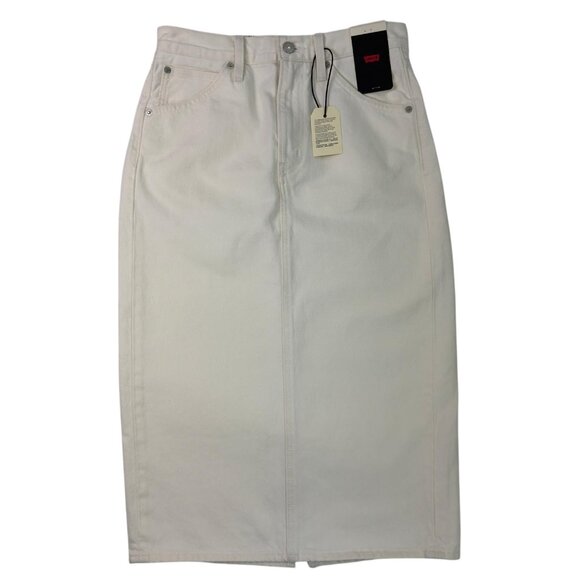 Levi’s Premium White Denim Midi Skirt W27 (Women’s 4) High Rise NWT - Picture 2 of 16